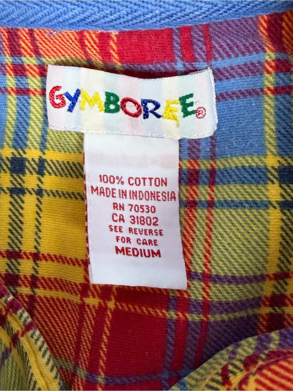 Gymboree Boys Medium Plaid Quarter Zip Shirt Red Yellow Blue 100% Cotton